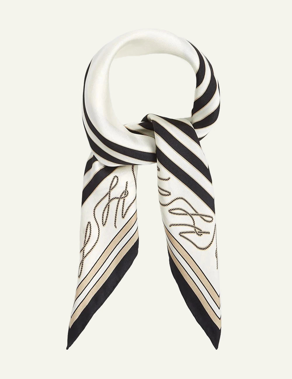 Karl Lagerfeld square scarf black beige autograph print silk geometric pattern front flat view