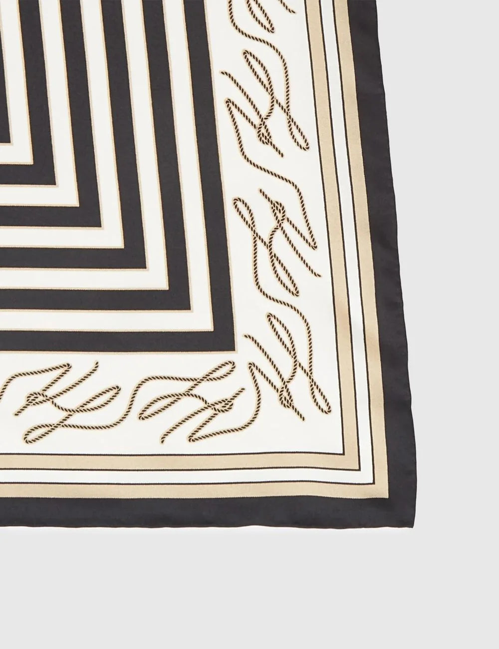 Karl Lagerfeld square scarf black beige autograph print silk geometric pattern detail view