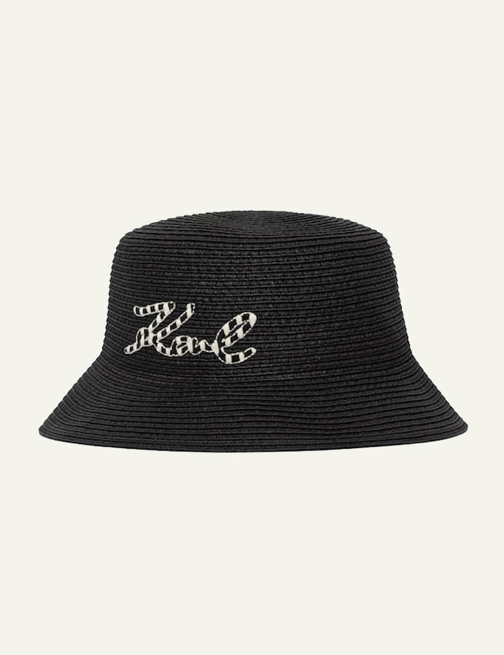 Karl Lagerfeld straw bucket hat black Karl logo front view