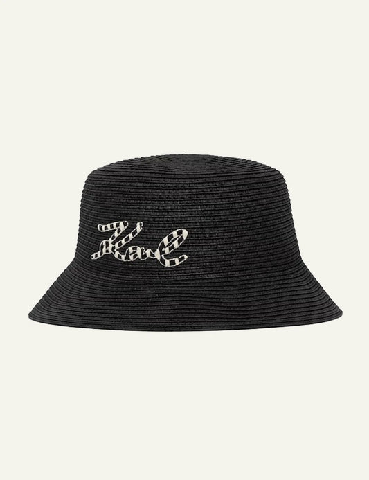 Karl Lagerfeld straw bucket hat black Karl logo front view