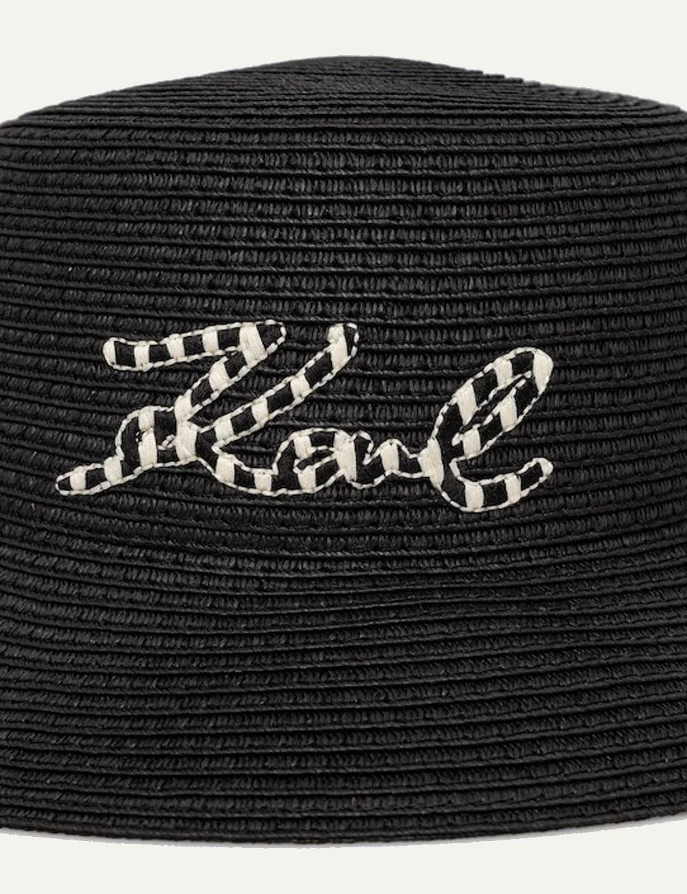 Karl Lagerfeld straw bucket hat black Karl logo front detail view