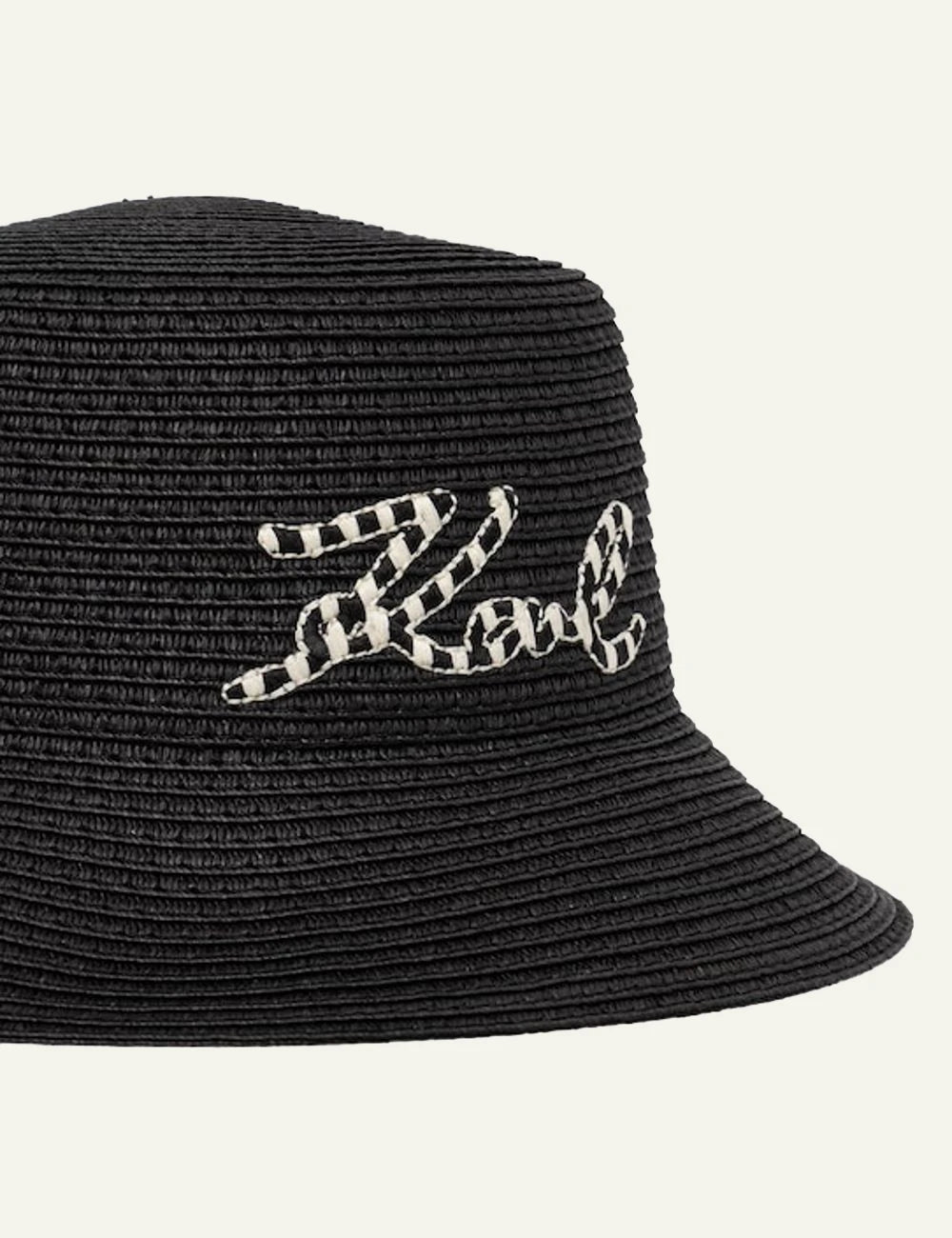 Karl Lagerfeld straw bucket hat black Karl logo side view