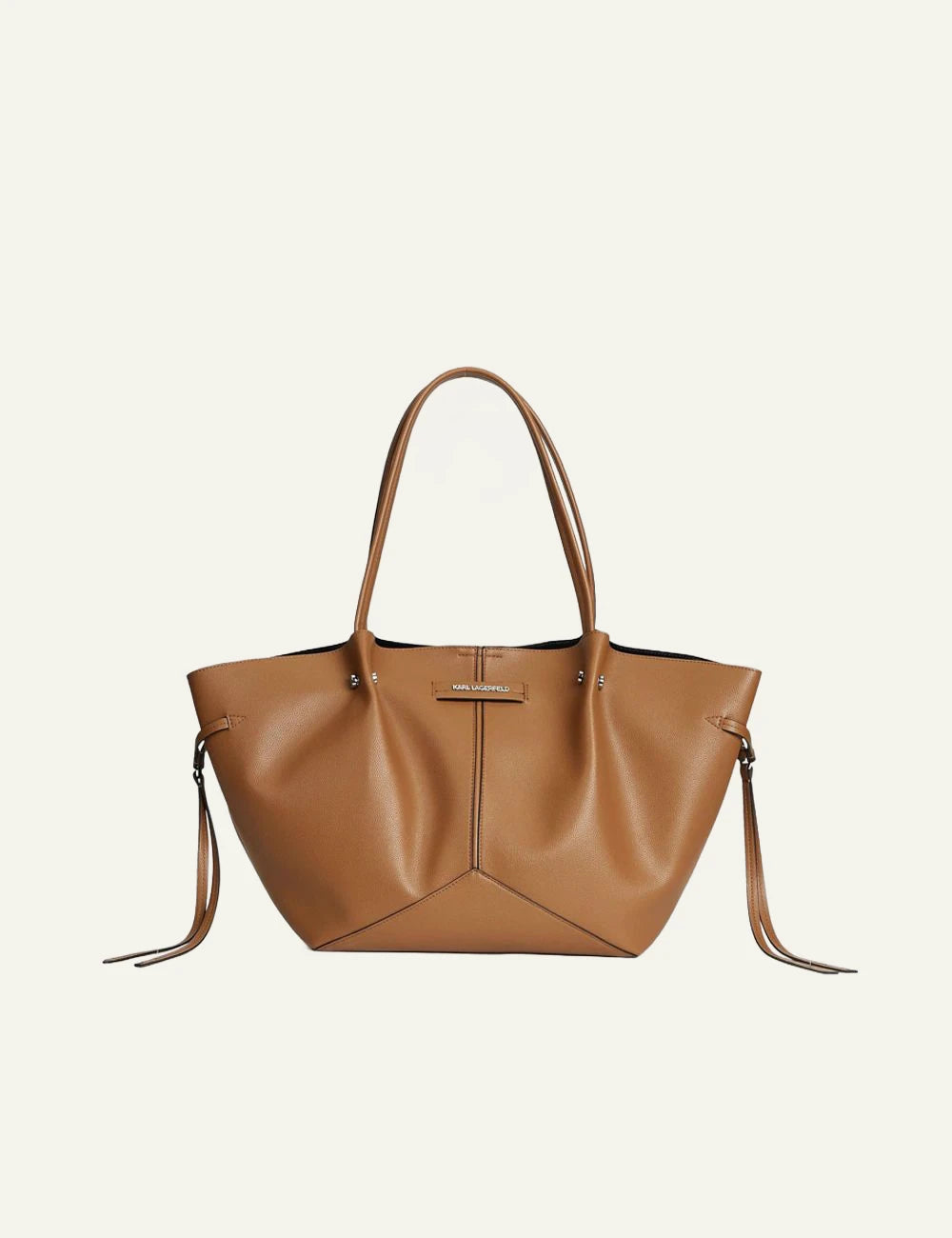 Karl Lagerfeld tan faux leather tote bag with double shoulder straps and subtle logo