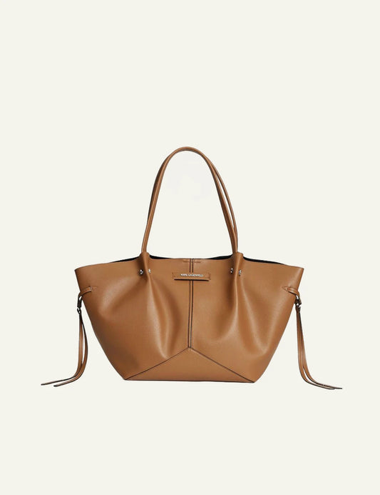 Karl Lagerfeld tan faux leather tote bag with double shoulder straps and subtle logo