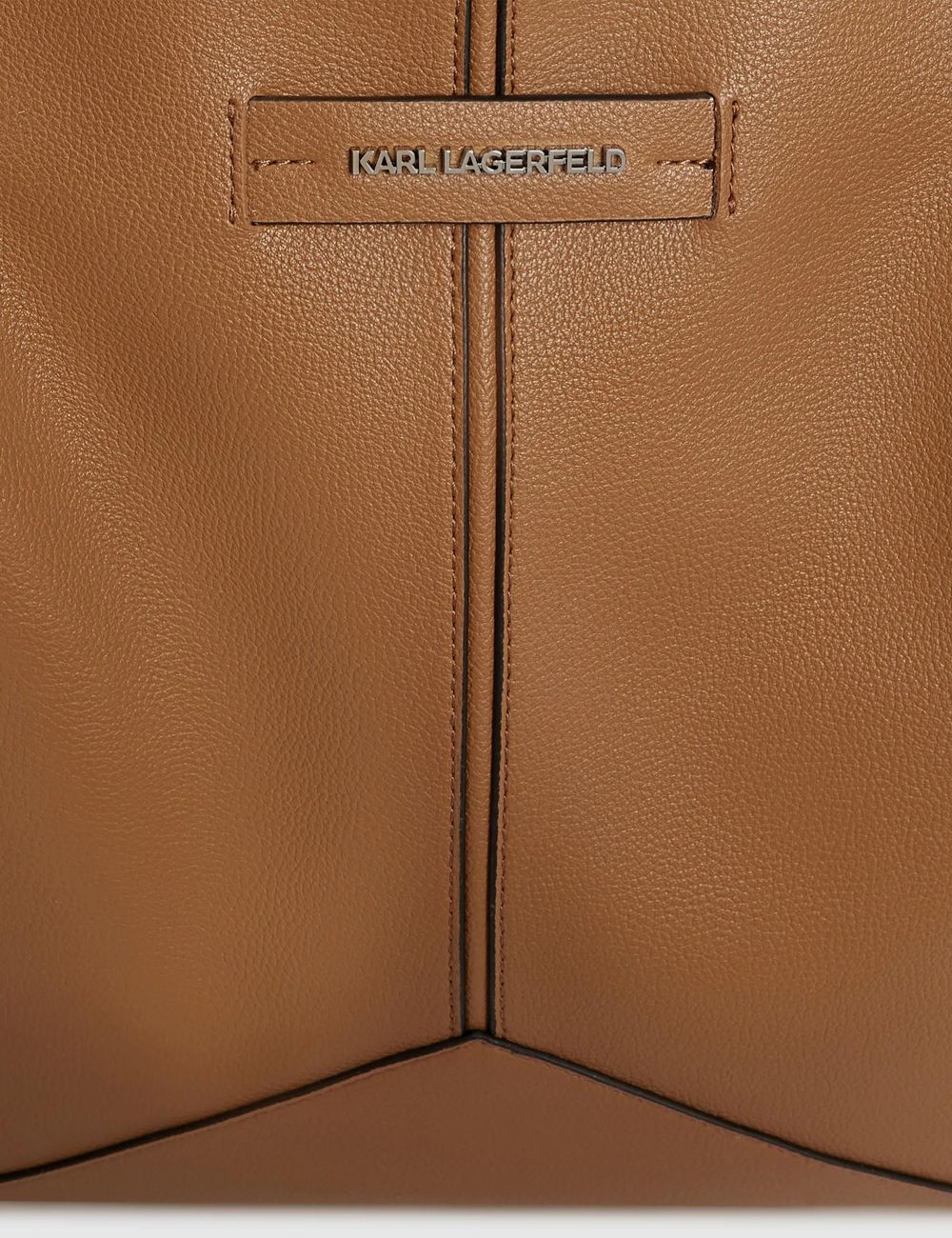 Karl Lagerfeld tan faux leather tote bag with double shoulder straps and subtle logo detail