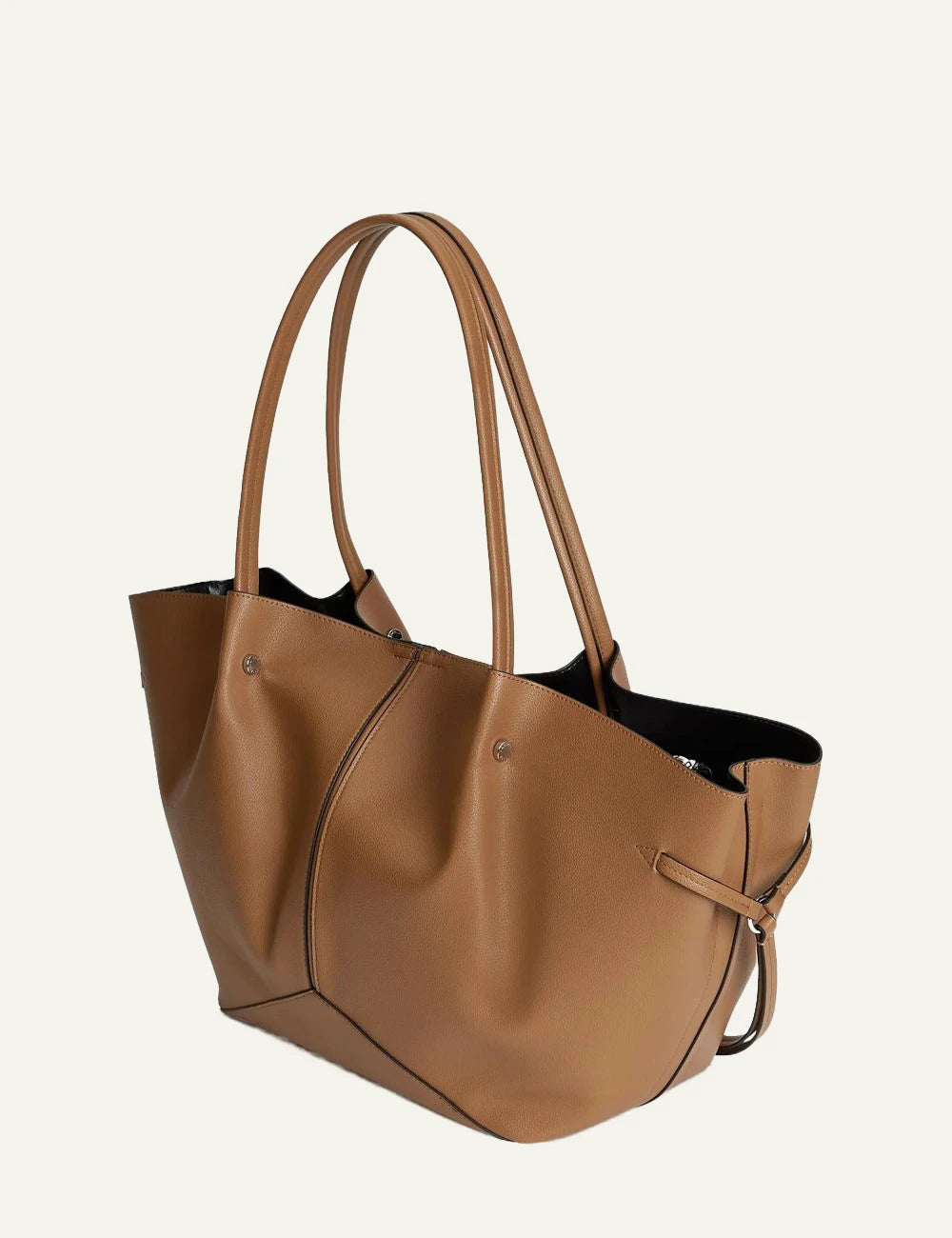 Karl Lagerfeld tan faux leather tote bag with double shoulder straps and subtle logo side