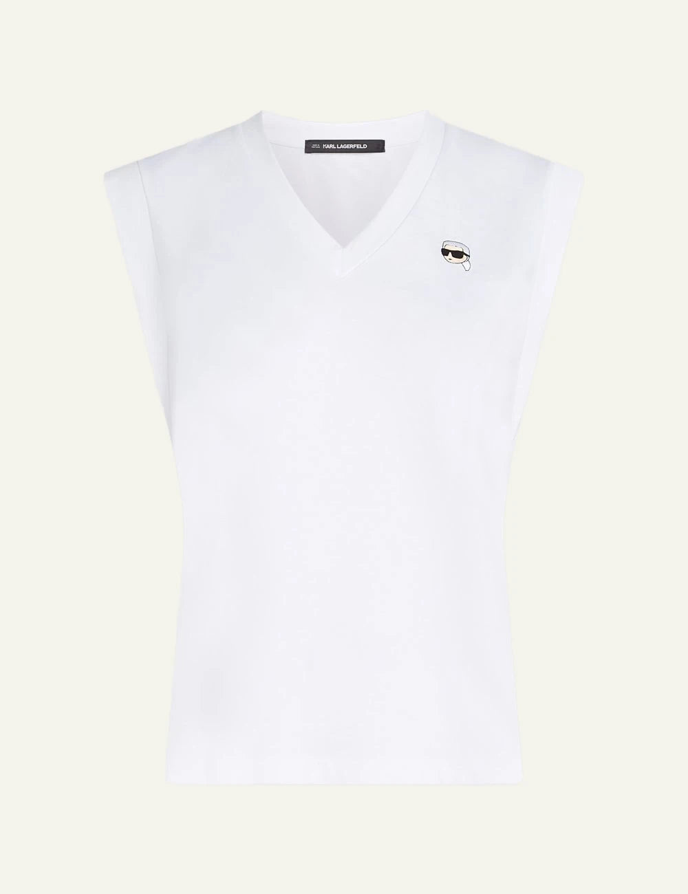 Karl Lagerfeld tank top white V neck me Ikon Karl patch front flat view