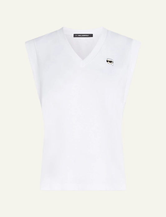 Karl Lagerfeld tank top white V neck me Ikon Karl patch front flat view