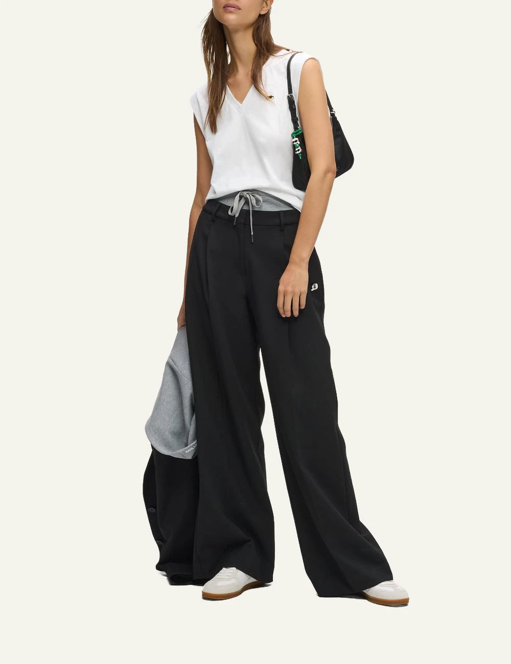 Karl Lagerfeld tank top white V neck me Ikon Karl patch front full body view