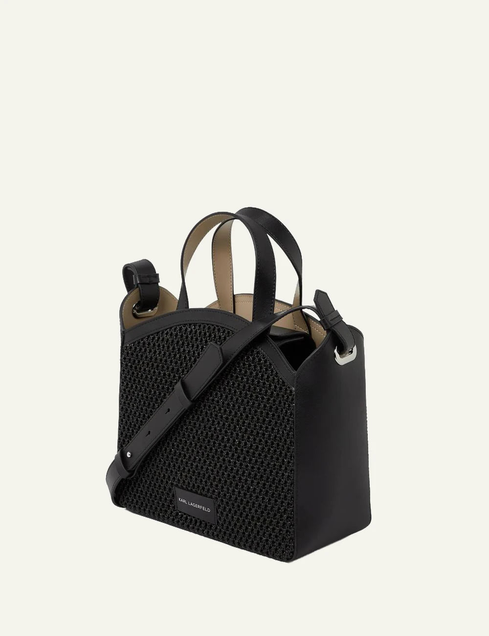 Karl Lagerfeld tote bag black mesh perforated circle logo back view