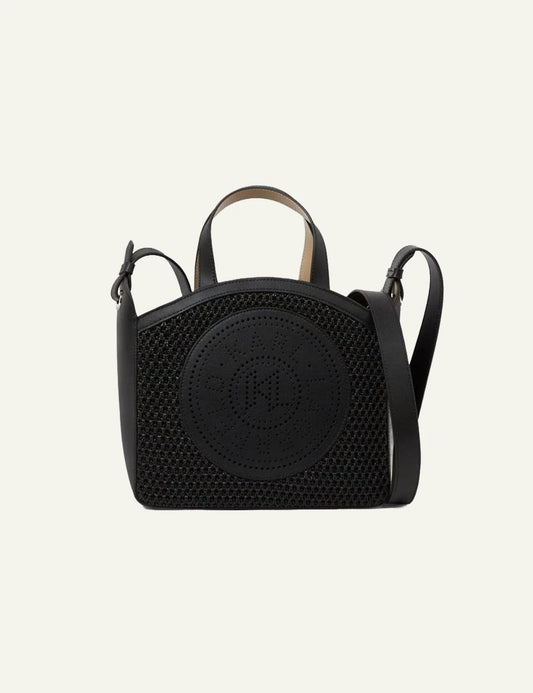 Karl Lagerfeld tote bag black mesh perforated circle logo front view