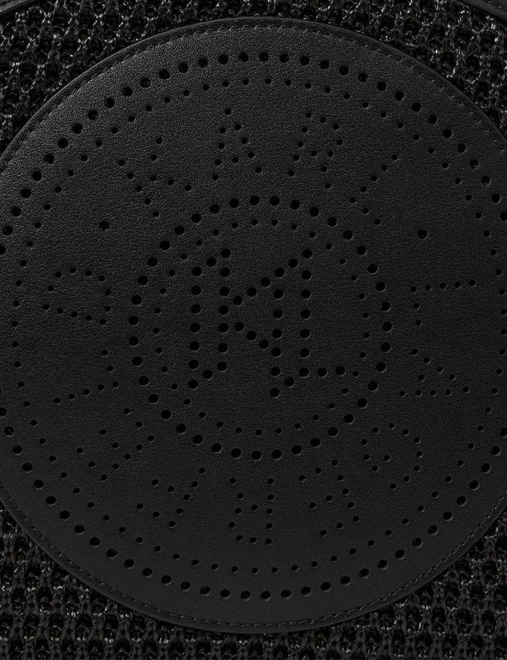 Karl Lagerfeld tote bag black mesh perforated circle logo front detail view