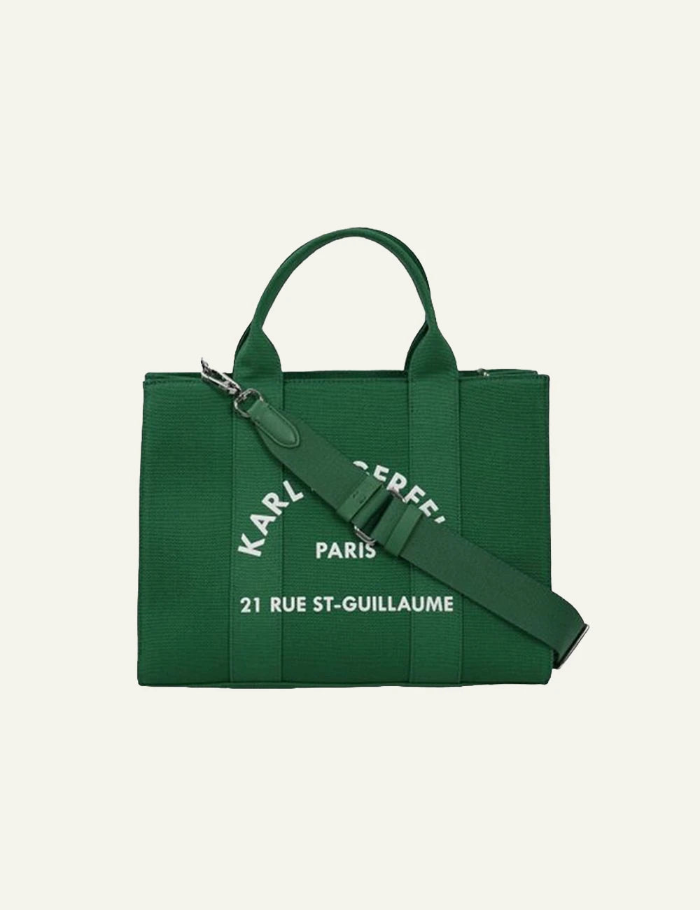 Karl Lagerfeld tote bag green Rue St Guillaume logo front view