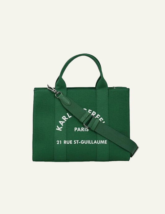 Karl Lagerfeld tote bag green Rue St Guillaume logo front view