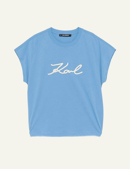 Karl Lagerfeld t-shirt blue logo Karl script front flat view