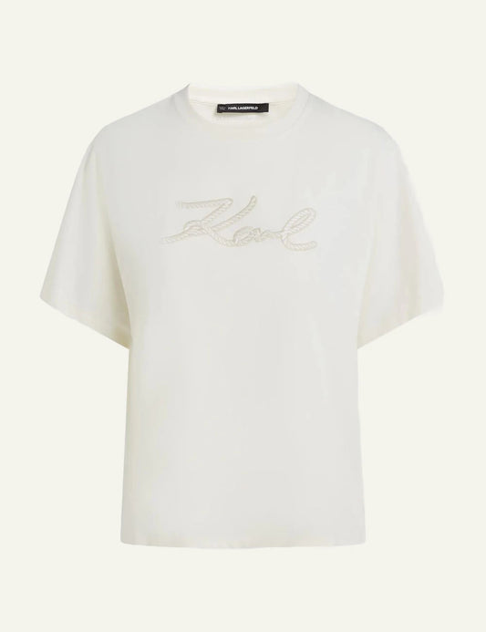 Karl Lagerfeld t-shirt white crew neck rope logo cotton short sleeve front flat view