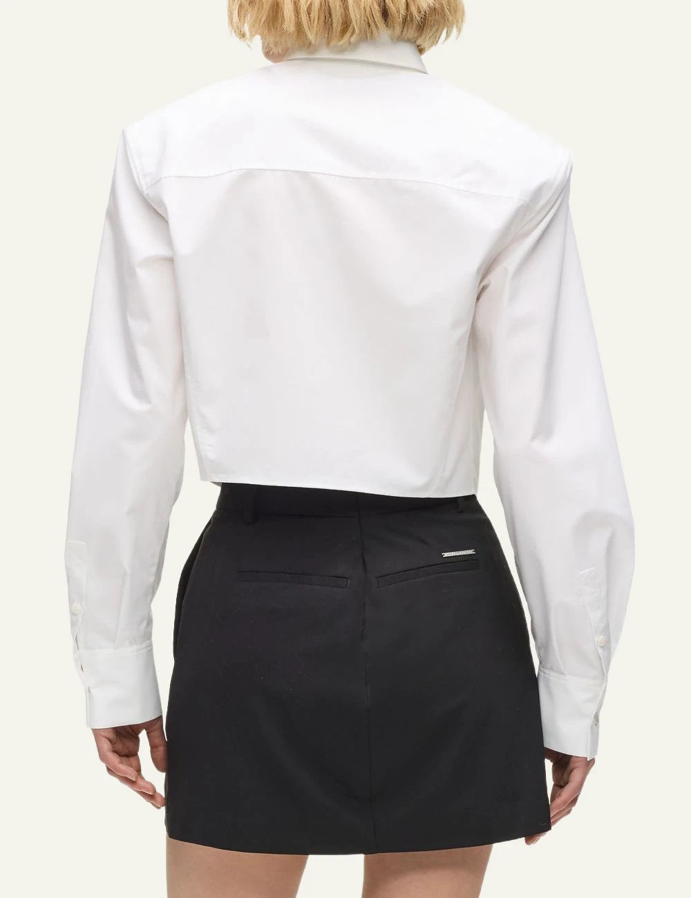 Karl Lagerfeld white cropped shirt me chest pocket long sleeve back view