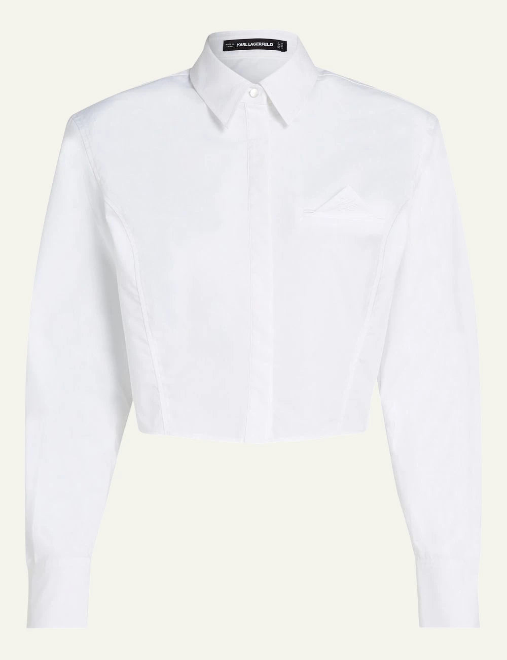 Karl Lagerfeld white cropped shirt me chest pocket long sleeve front flat view