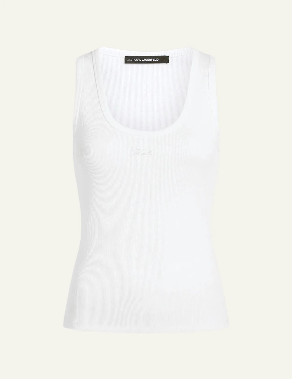 Karl Lagerfeld white rib tank top with signature embroidery
