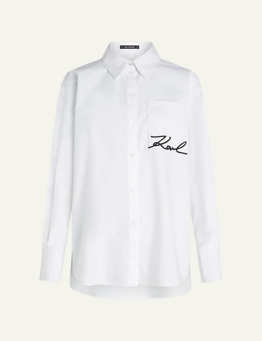 Karl Lagerfeld white shirt me signature logo stin tsepi front flat view