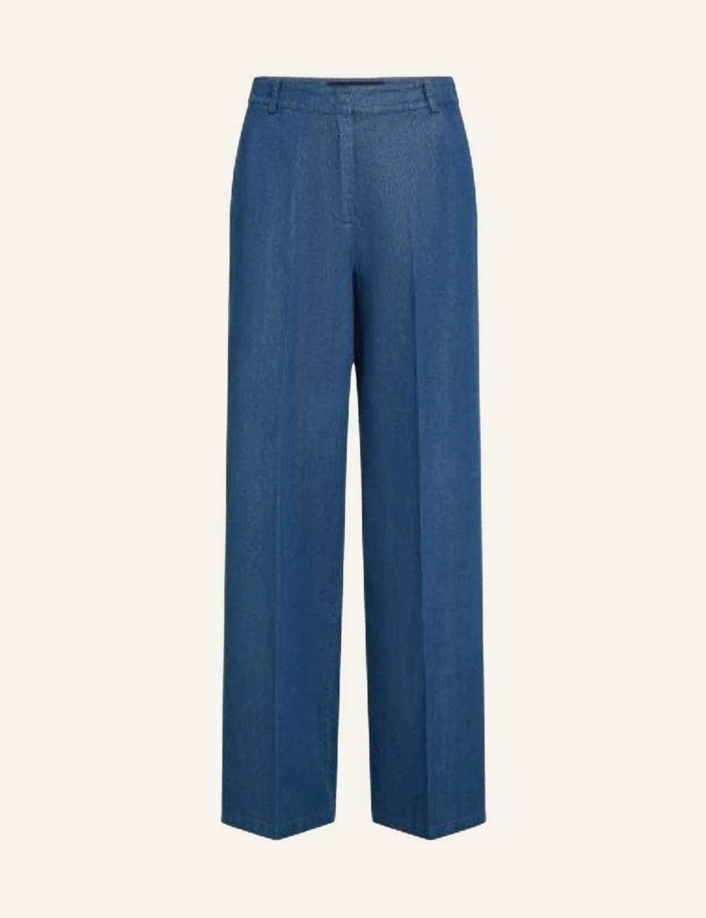 Karl Lagerfeld wide leg denim pants blue mid rise lightweight front flat view