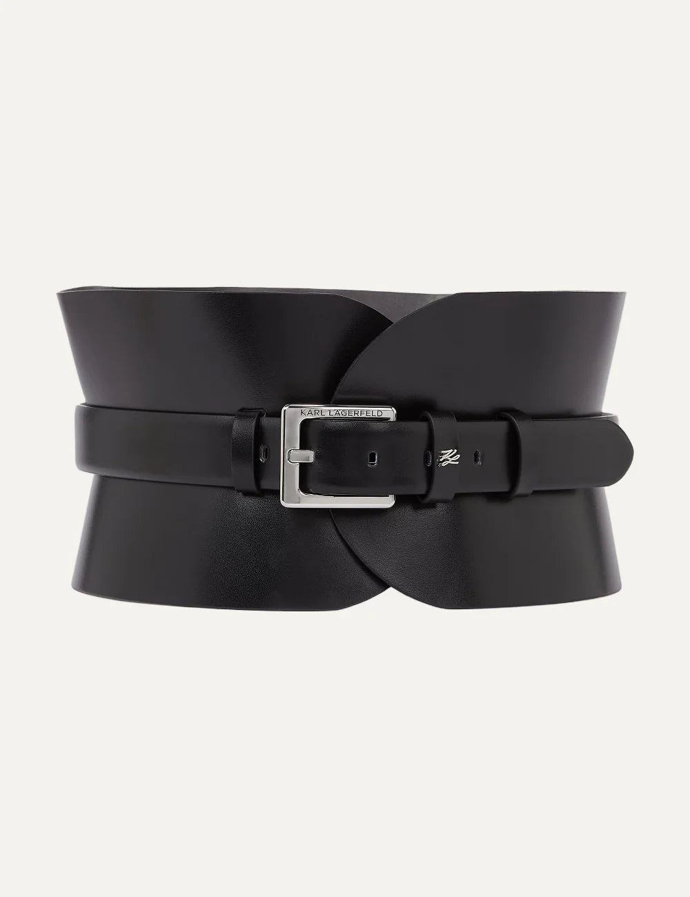 Karl Lagerfeld women black corset waist belt with silver logo buckle