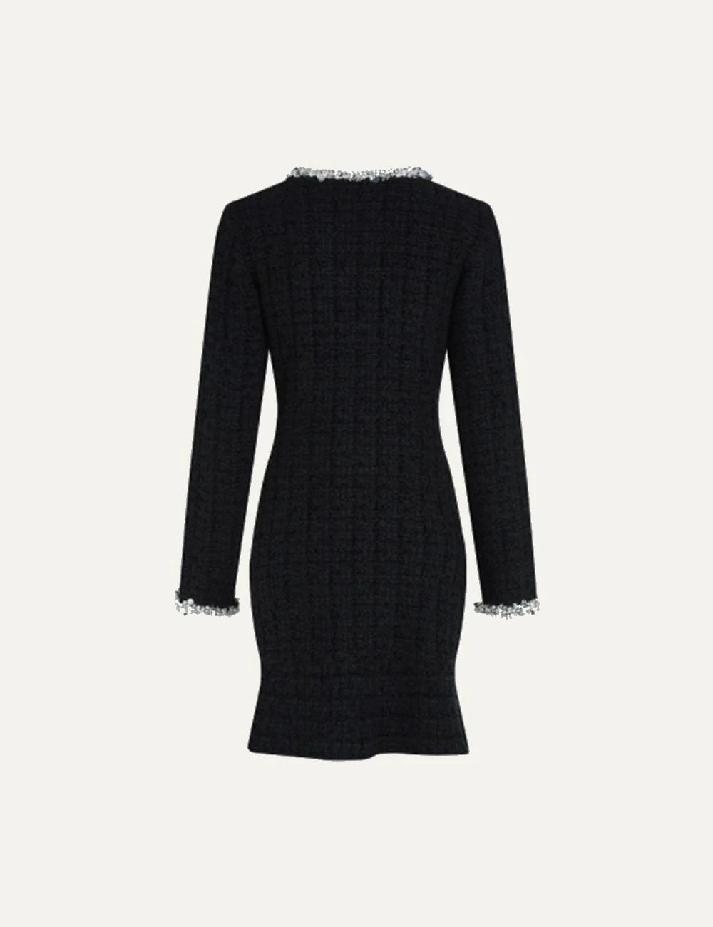 Karl Lagerfeld women black mini dress with white embellished trim and long sleeves back