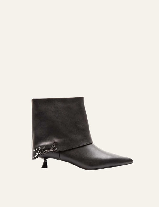 Karl Lagerfeld women black leather ankle boots with Karl Signature detail and pointed toe