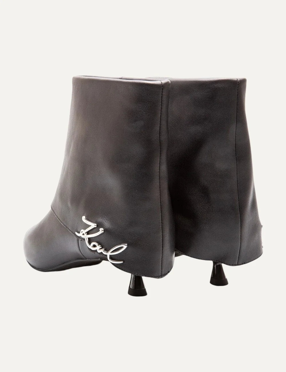 Karl Lagerfeld women black leather ankle boots with Karl Signature detail and pointed toe back