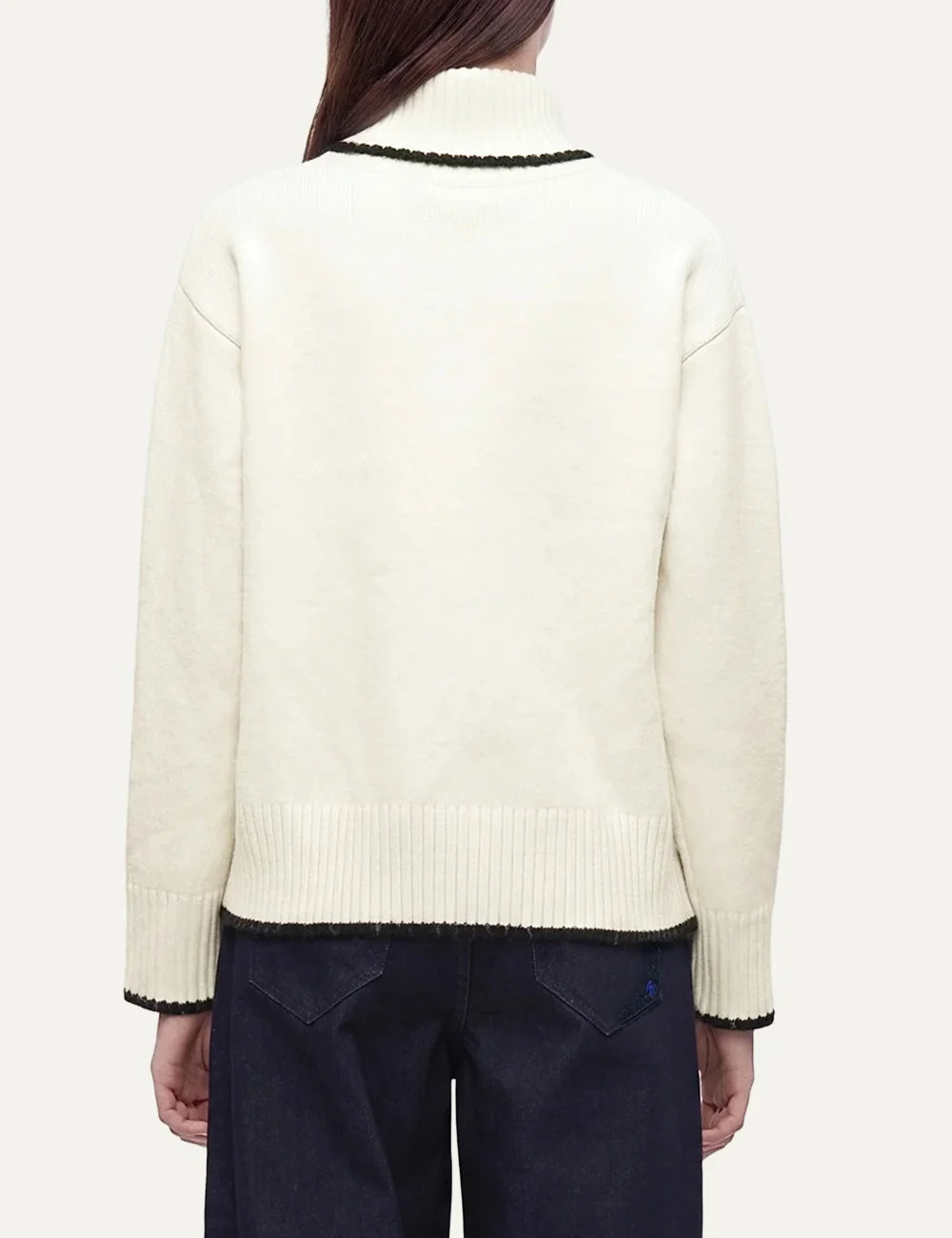 Karl Lagerfeld women ecru turtleneck sweater with black Karl Signature embroidery back