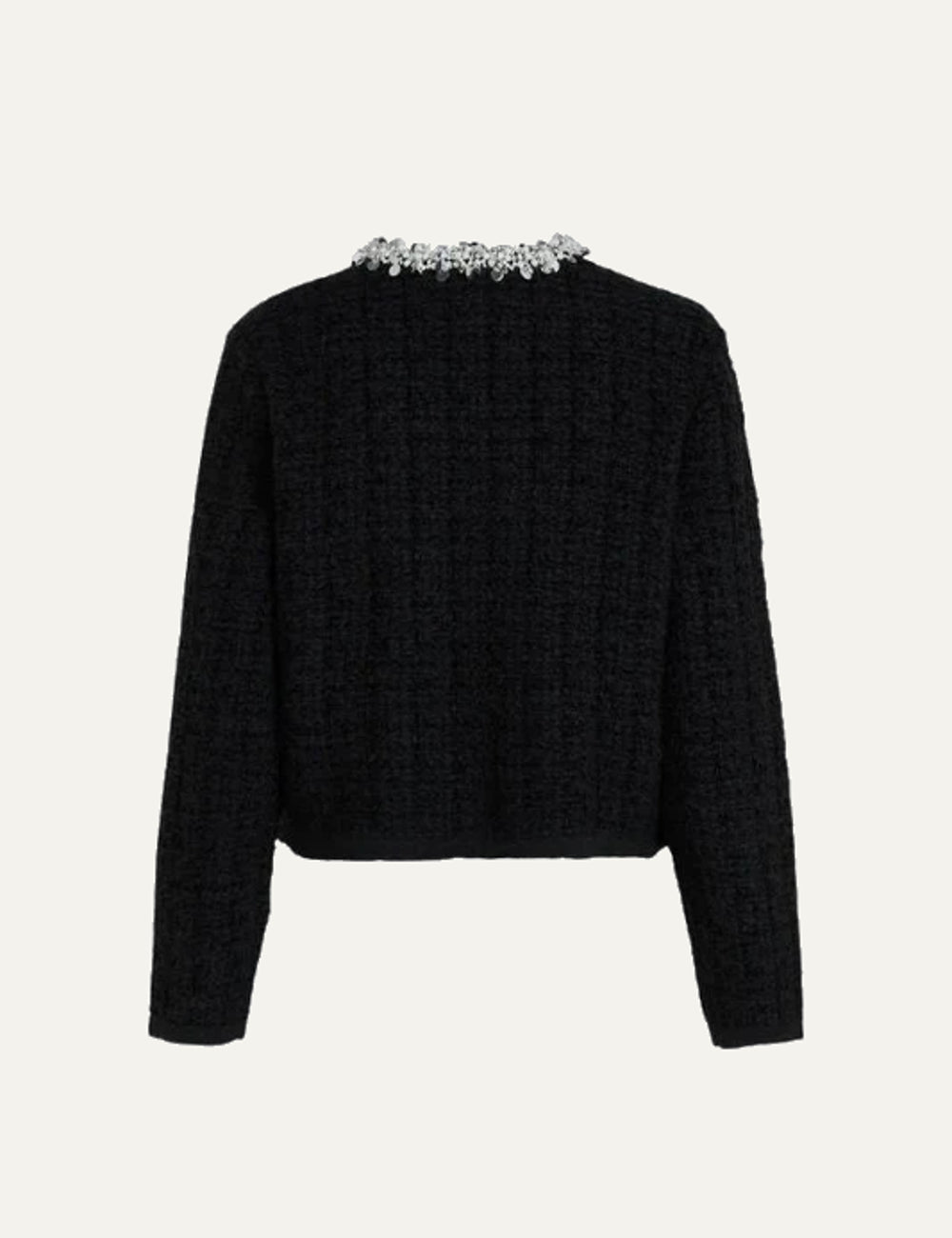 Karl Lagerfeld women's black cropped textured cardigan with long sleeves, pearl embellishments and front pockets back