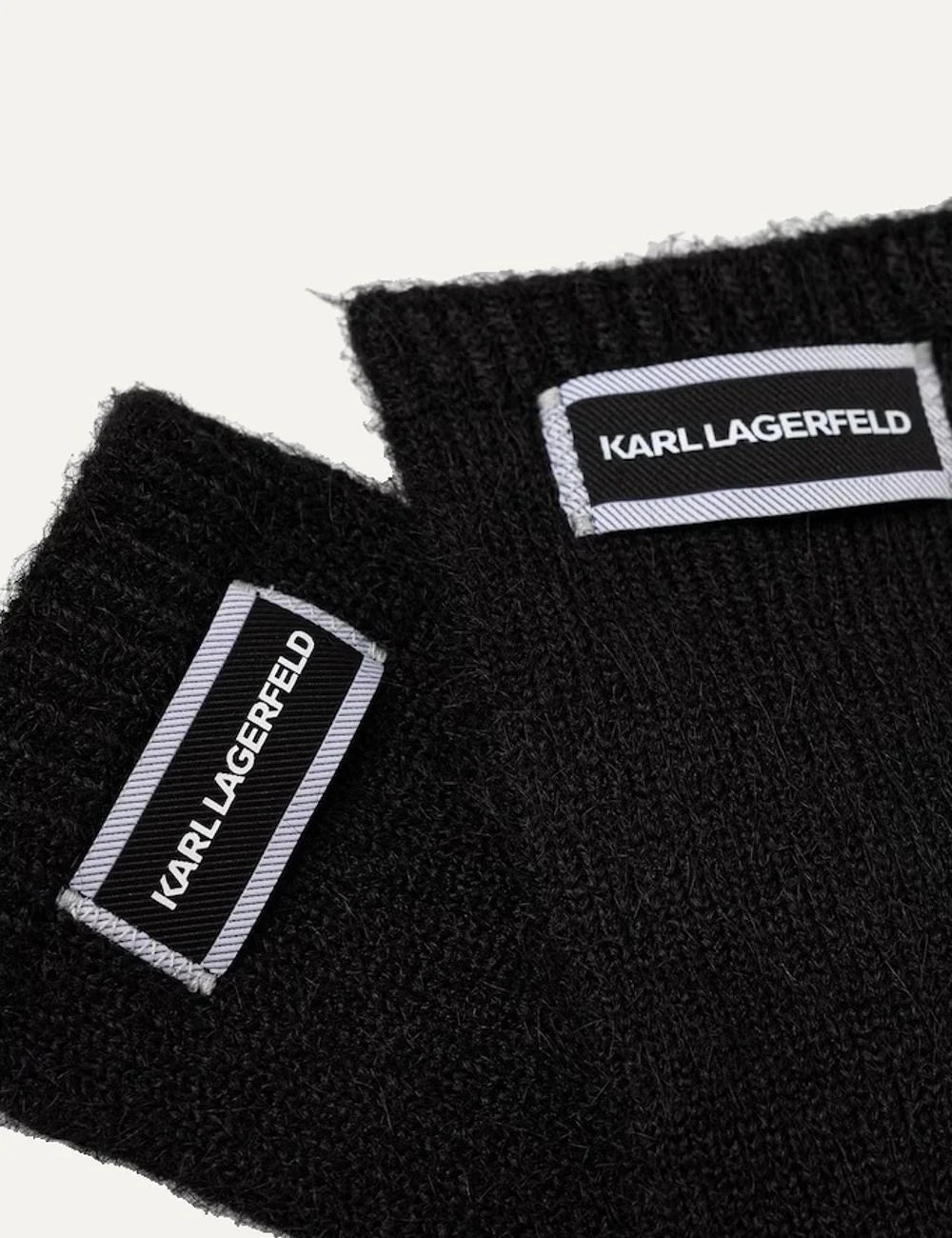 Karl Lagerfeld women's black knitted gloves with long ribbed cuffs and logo label detail