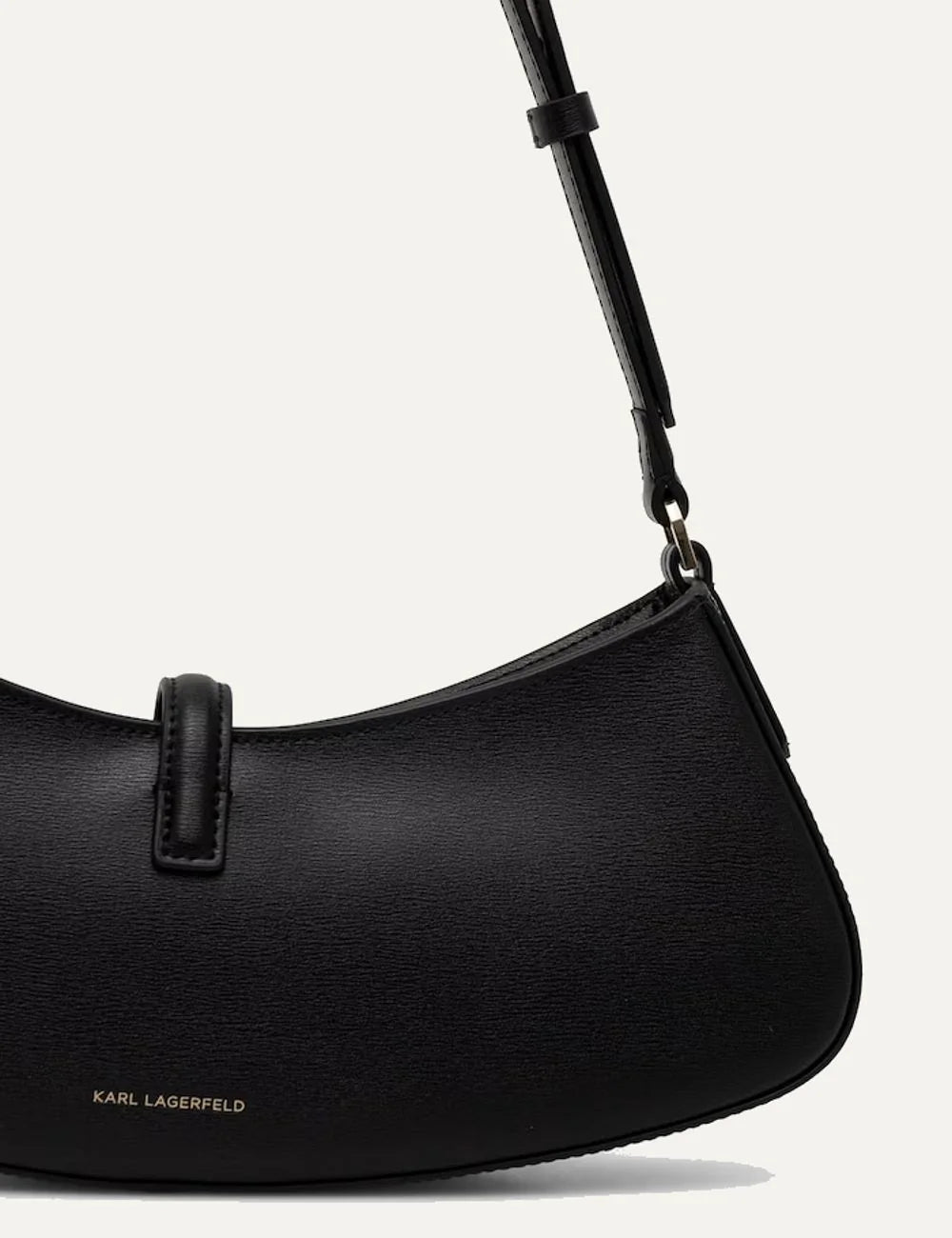 Karl Lagerfeld women's black leather K/Autograph shoulder bag with curved silhouette, adjustable strap and gold-tone signature logo back