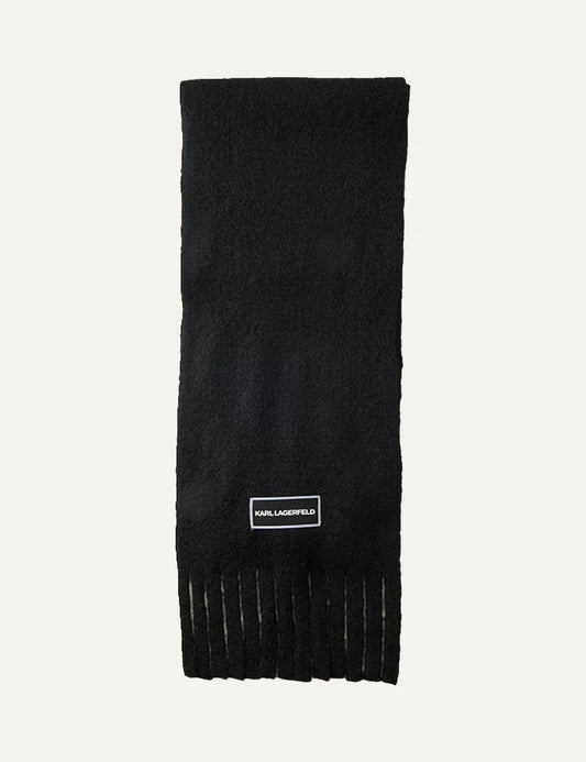 Karl Lagerfeld women's black scarf with fringed edges and logo patch