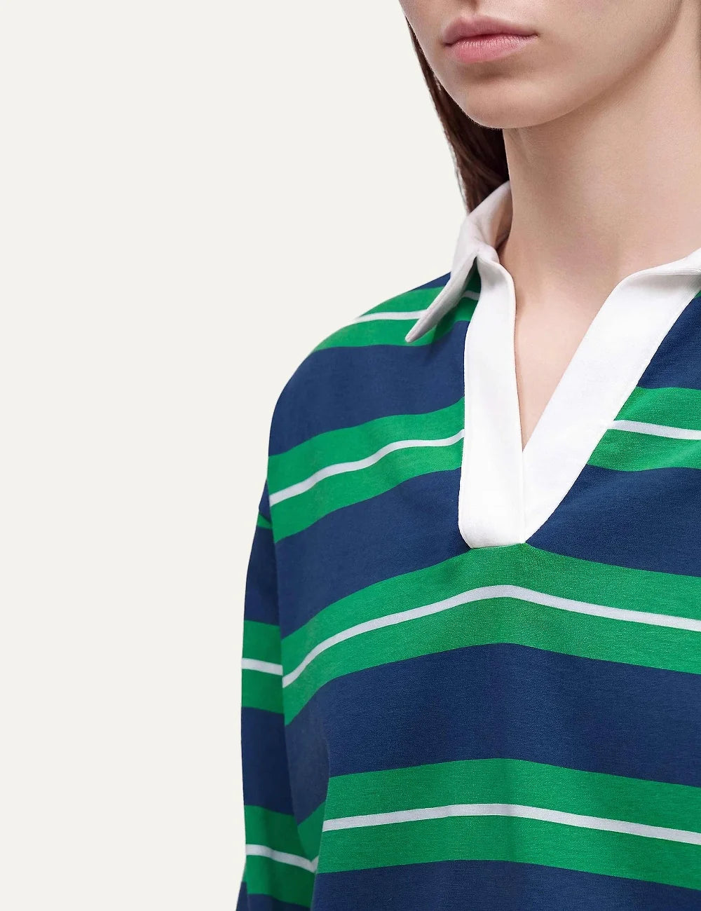 karl lagerfeld womens navy green striped rugby polo shirt detail