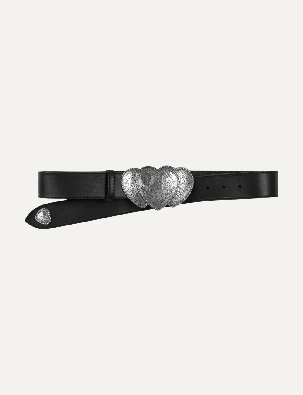 Kate Cate women black nappa leather belt with silver-tone engraved western heart buckle product view