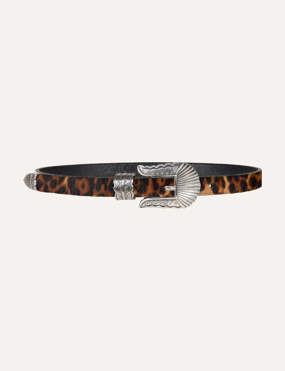 Kate Cate women thin leopard print pony hair belt with silver-tone western buckleproduct shot