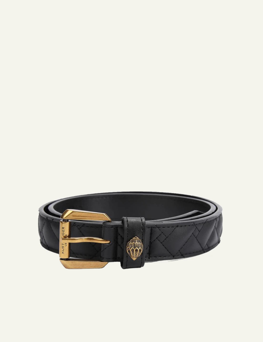 Kurt Geiger Kensington 30 belt black leather με καπιτονέ υφή και χρυσή αγκράφα