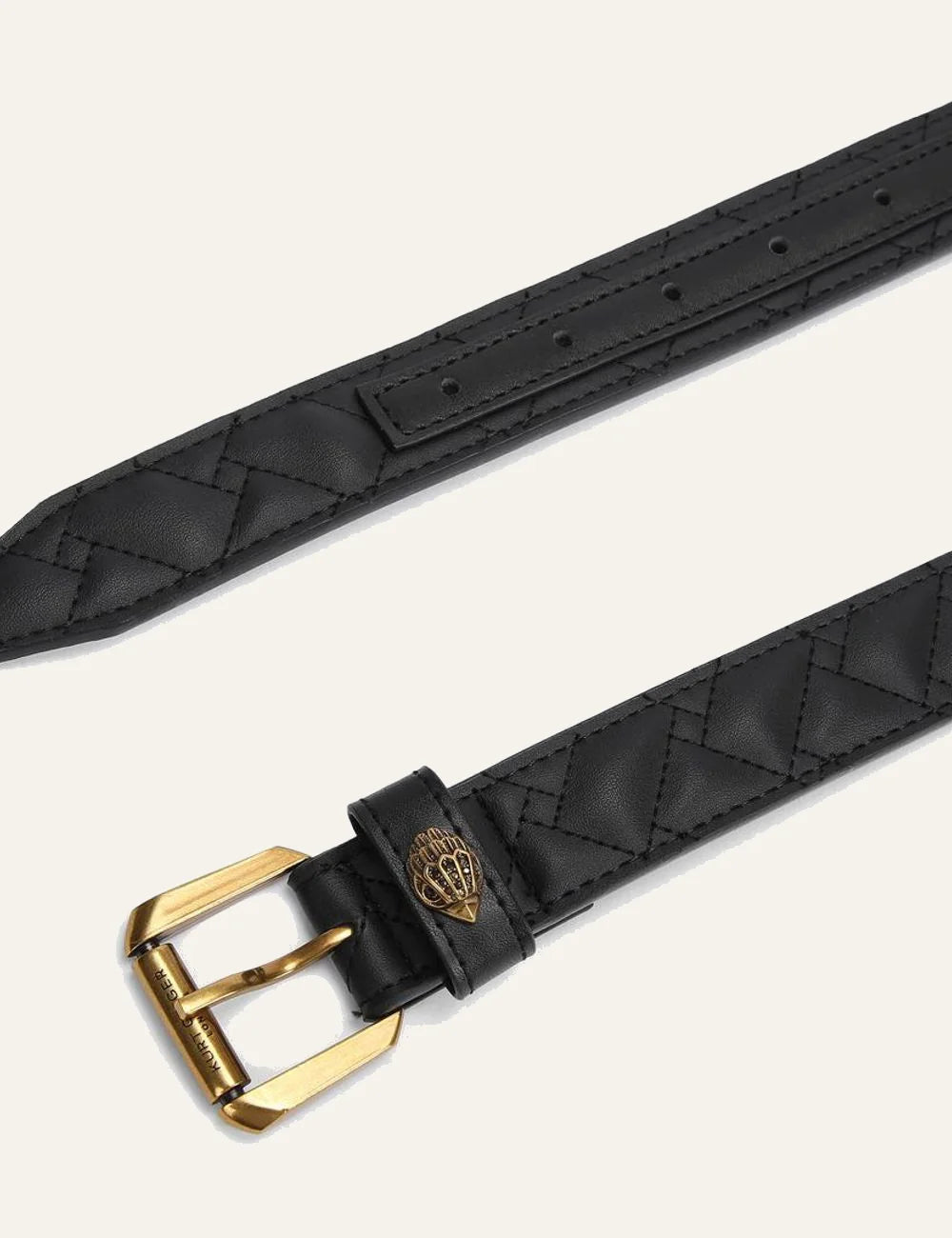 Kurt Geiger quilted black leather belt flat lay