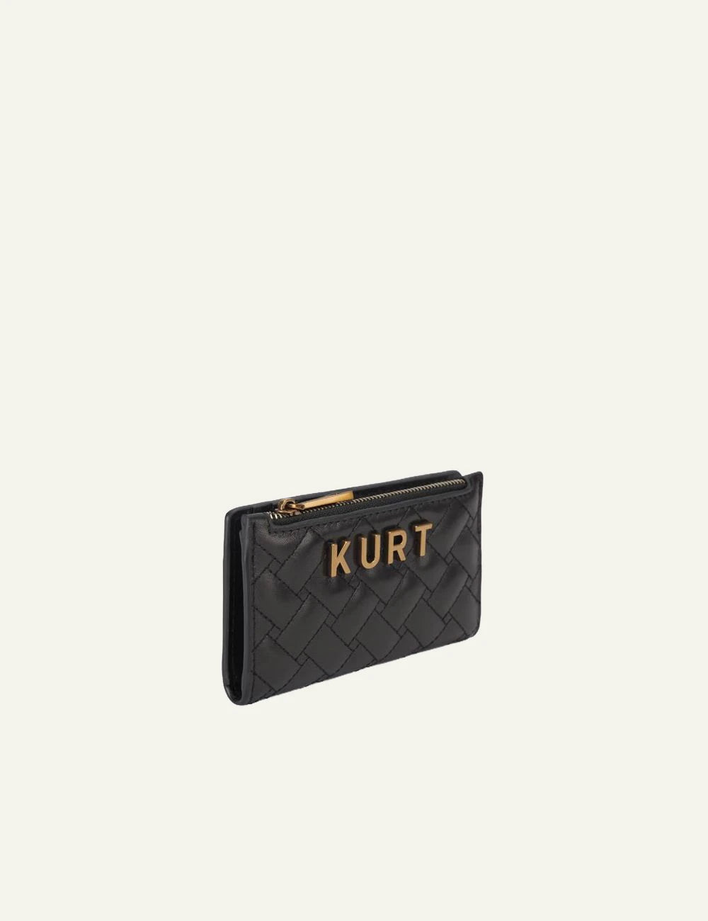 Kurt Geiger black leather bifold wallet side angle view