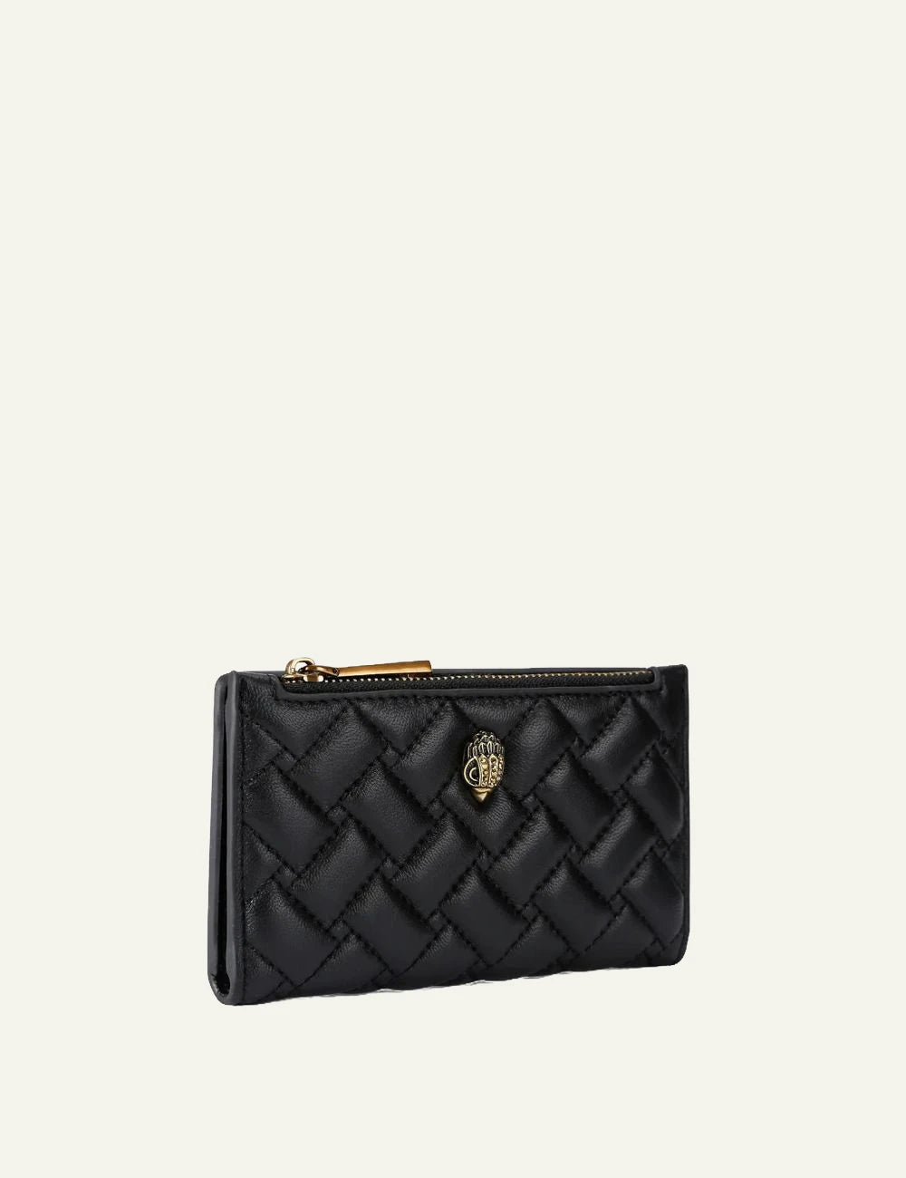 Women's Kurt Geiger black leather quilted wallet with Eagle Head logo side view