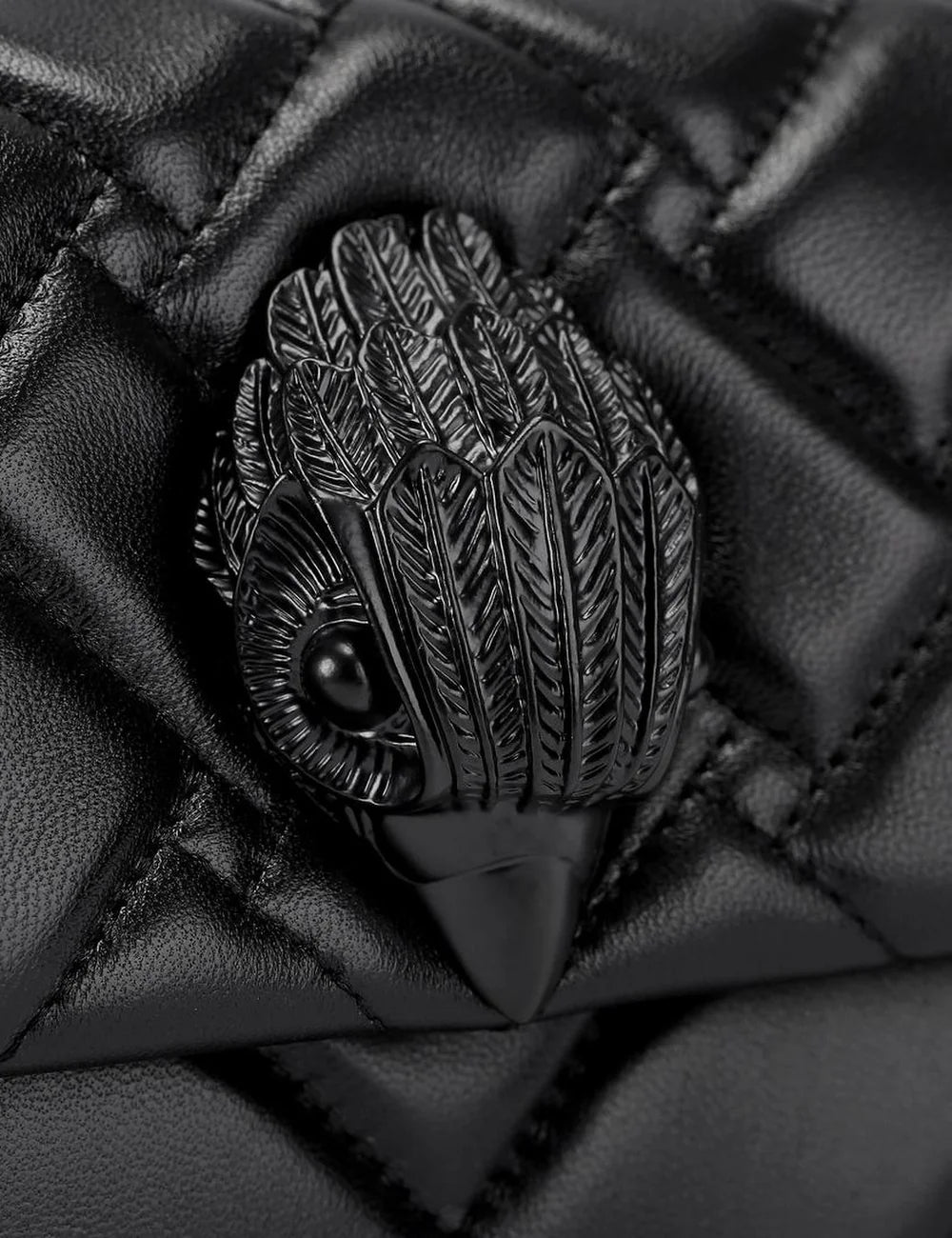 Kurt Geiger women's black leather Kensington East West bag with quilted design, black eagle head and two-tone chain strap detail
