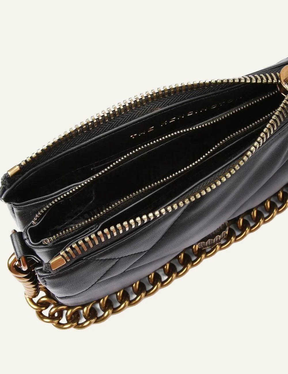 Women's Kurt Geiger Kensington Puff 3 Pouch black leather shoulder bag interior view