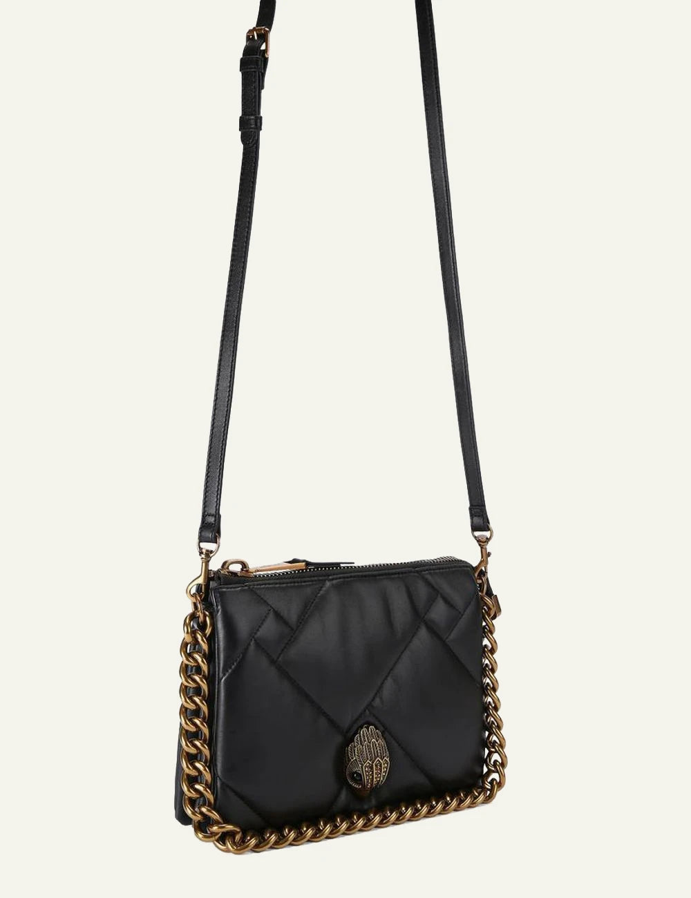Women's Kurt Geiger Kensington Puff 3 Pouch black leather shoulder bag with stap