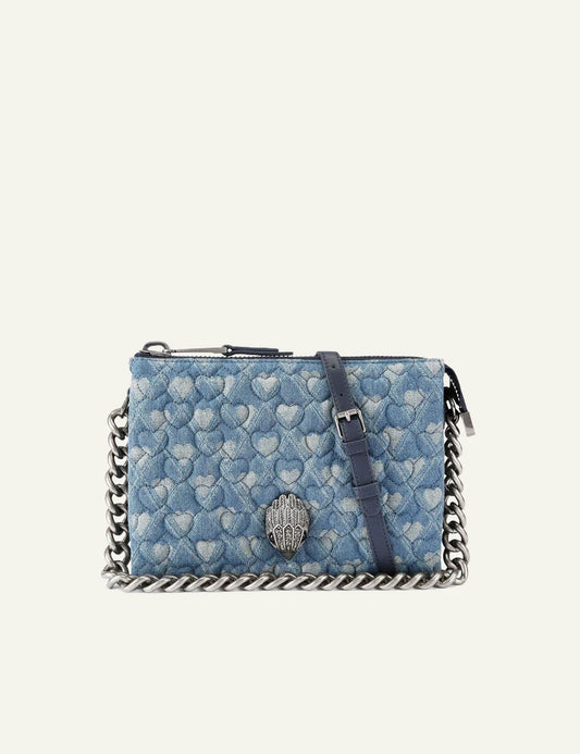 Kurt Geiger London Kensington Puff denim pouch front view with eagle head