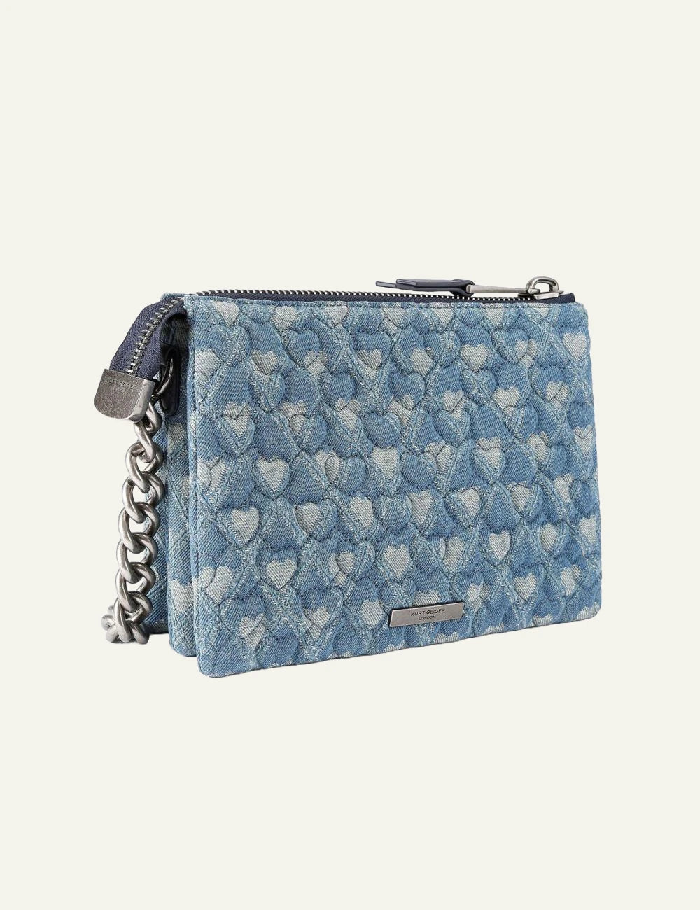 Kurt Geiger London Kensington Puff denim bag back view with logo plate