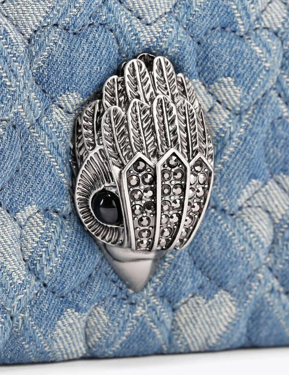 Kurt Geiger London Kensington Puff denim bag eagle head logo close-up