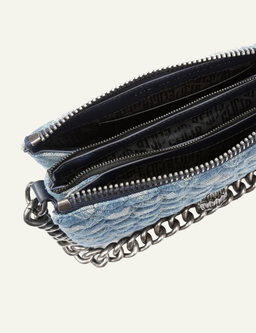 Kurt Geiger Kensington Puff denim pouch interior zip compartments