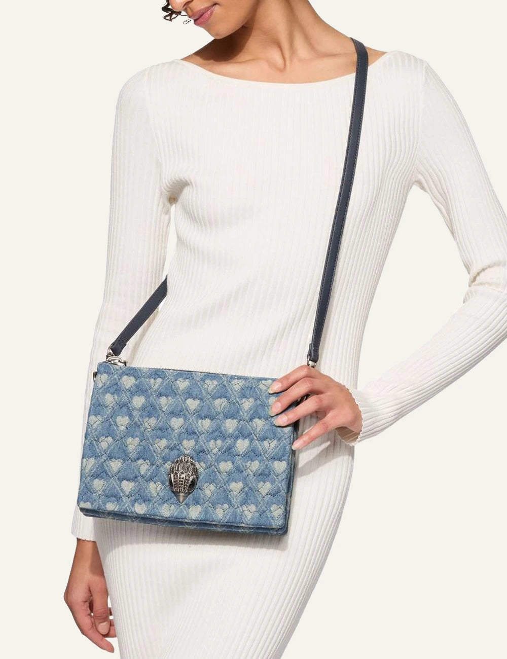 Kurt Geiger London Kensington Puff denim pouch crossbody on model
