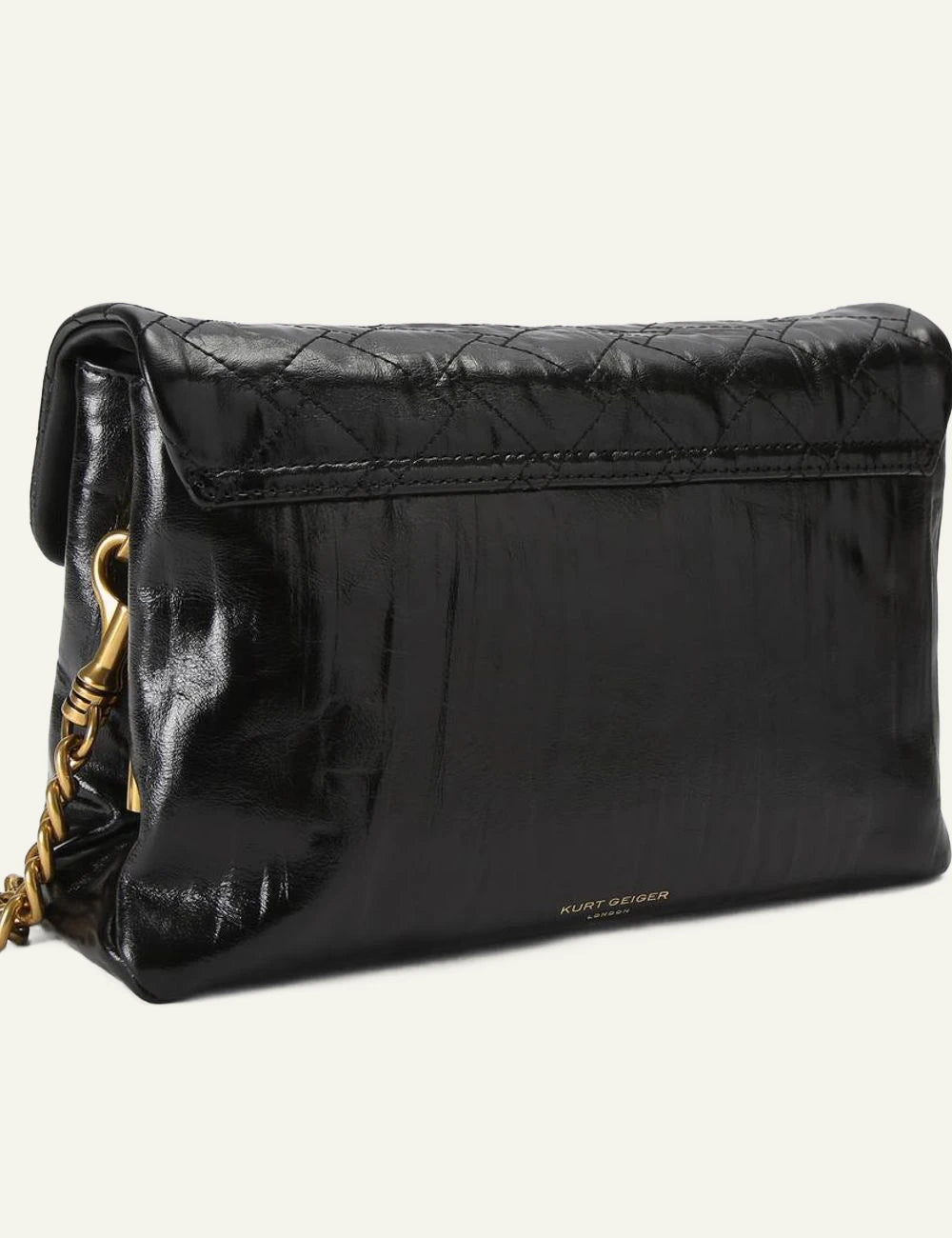 Black crinkled leather Kurt Geiger shoulder bag with quilted finish, gold chain strap and eagle head clasp back